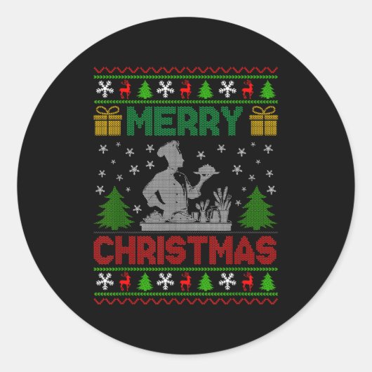 Sticker Rond Ugly Sweater Christmas Tree Chef Cooking Job Pride (Devant)
