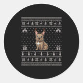Sticker Rond Ugly Xmas Sweater Style Frenchie Dog Reindeer Chri (Devant)