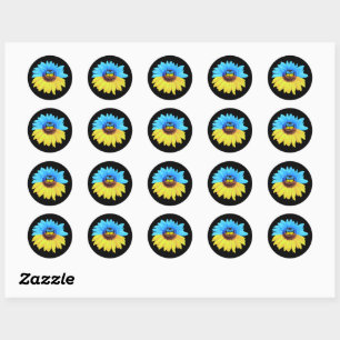Sticker Rond Ukraine aquarelle tournesol bleu jaune drapeau