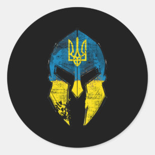 Sticker Rond Ukraine Casque Sparta Ukraine Crête Drapeau Hommes