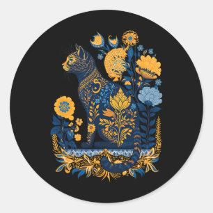 Sticker Rond Ukraine Chat Mignon Floral Vintage Drapeau Ukraini