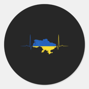 Sticker Rond Ukraine Cœur Ukrainien Battement de cœur Vintage U