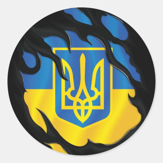 Sticker Rond Ukraine déchiré le drapeau (Devant)