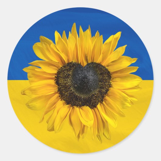 Sticker Rond Ukraine Drapeau Avec Tournesol Coeur (Devant)