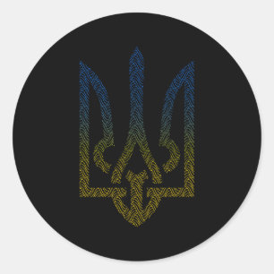 Sticker Rond Ukraine Drapeau Et Trident Ukraine