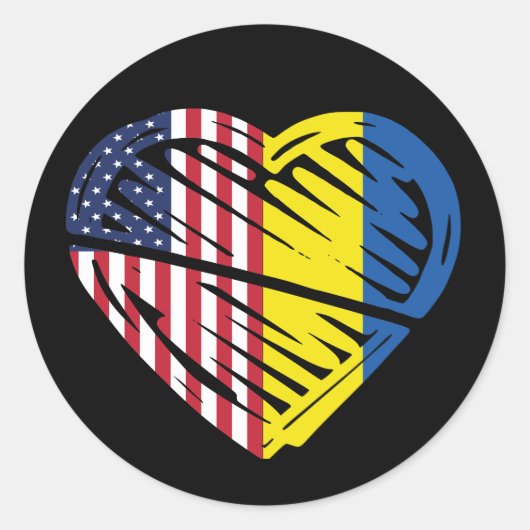 Sticker Rond Ukraine Drapeau Solidarité USA Amérique Drapeau Co (Devant)