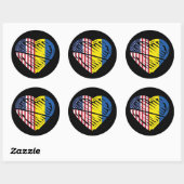 Sticker Rond Ukraine Drapeau Solidarité USA Amérique Drapeau Co (Feuille)