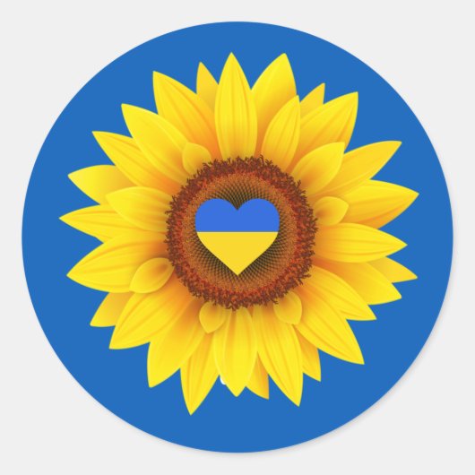 Sticker Rond Ukraine Drapeau, tournesol et coeur (bleu et jaune (Devant)