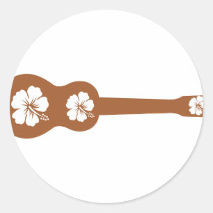 Sticker Rond Ukulele et hibiscus blanc
