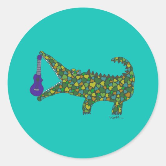 Sticker Rond Ukulele, heart, crocodile (Devant)