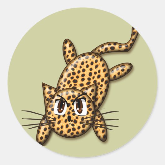 Sticker Rond Ultra mignonne Anime Leopard Kitty (Devant)