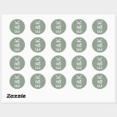 Sticker Rond Ultra Moderne Sage Green Monogramme Simple Mariage (Feuille)