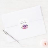 Sticker Rond Ultra violet et rose Roses mariage merci (Enveloppe)