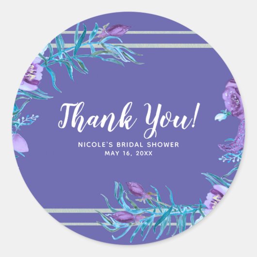 Sticker Rond Ultra violet violet & Aqua Floral Chic Mariage (Devant)