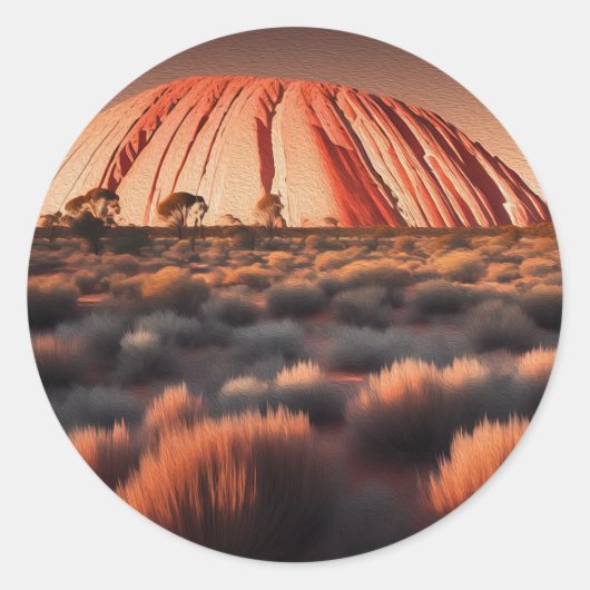 Sticker Rond Uluru "Ayers Rock" Australia Oil Paint, (Devant)