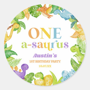 Sticker Rond Un A-Saurus Dinosaur 1ère fête d'anniversaire