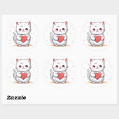 Sticker Rond Un adorable chat tenant un coeur (Feuille)