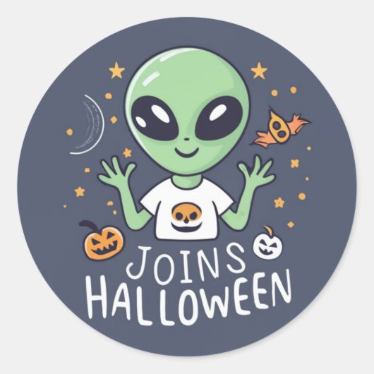 Sticker Rond Un Alien rejoint l'autocollant Halloween (Devant)