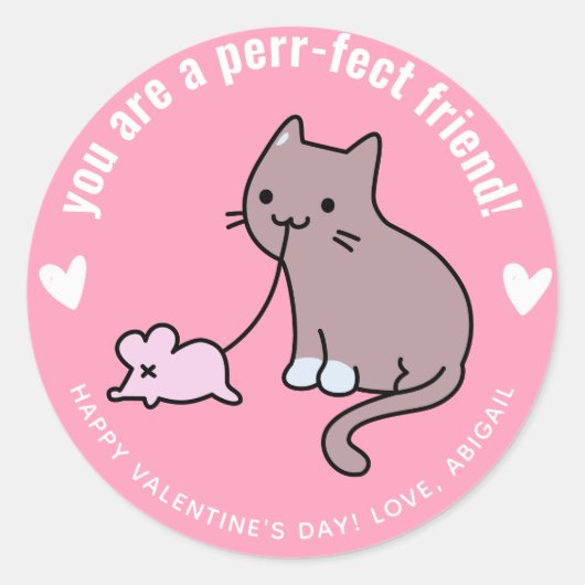 Sticker Rond Un ami parfait ! Cute Cat Classroom Valentine (Devant)