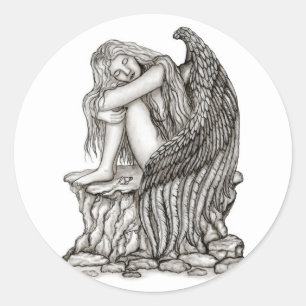 Sticker Rond Un ange endormi sur la pierre