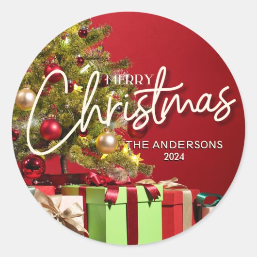 Sticker Rond Un arbre de Noël festif présente la calligraphie (Devant)