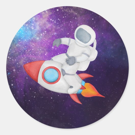 Sticker Rond Un astronaute à fusée (Devant)