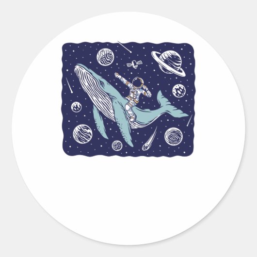 Sticker Rond Un astronaute chevauchant une baleine (Devant)