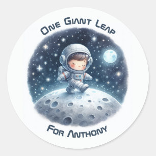 Sticker Rond Un astronaute géant bondit fête d'anniversaire