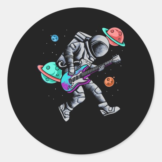 Sticker Rond Un astronaute joue de la guitare Planètes spatiale (Devant)