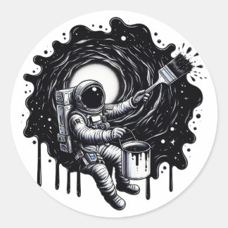Sticker Rond Un astronaute peint l'univers