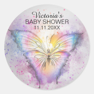 Sticker Rond Un Baby shower à papillon aquarelle unique Favoris