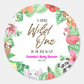 Sticker Rond Un Baby shower animal tropical un peu sauvage (Devant)