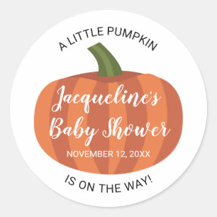 Sticker Rond Un Baby shower Automne Un Peu Citrouille