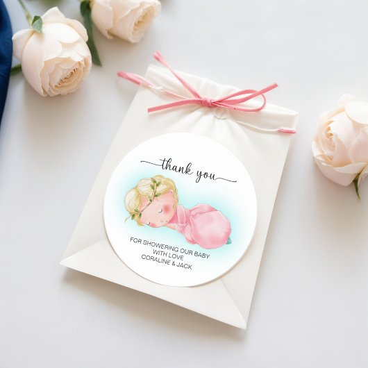 Sticker Rond Un Baby shower de petite fille doux