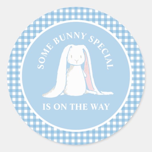 Sticker Rond Un baby shower en vichy bleu Bunny (Devant)