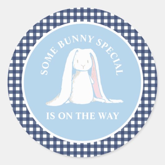 Sticker Rond Un baby shower en vichy bleu Bunny (Devant)