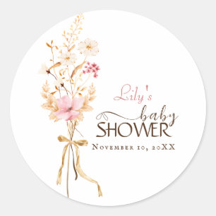Sticker Rond Un Baby shower Rustique De Boho Un Peu Fleur sauva