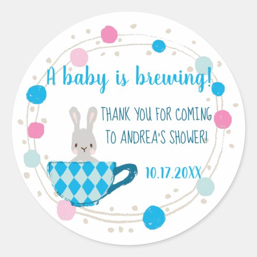 Sticker Rond Un bébé brasse Blue Teacup Baby Boy Shower (Devant)
