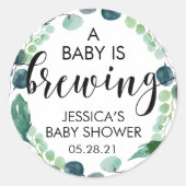 Sticker Rond Un bébé brasse du café Baby shower (Devant)