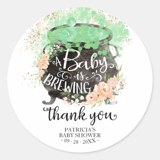 Sticker Rond Un bébé brasse du Merci de Baby shower d'Halloween (Devant)