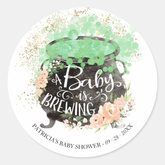 Sticker Rond Un bébé brasse le Baby shower d'Halloween classiqu (Devant)