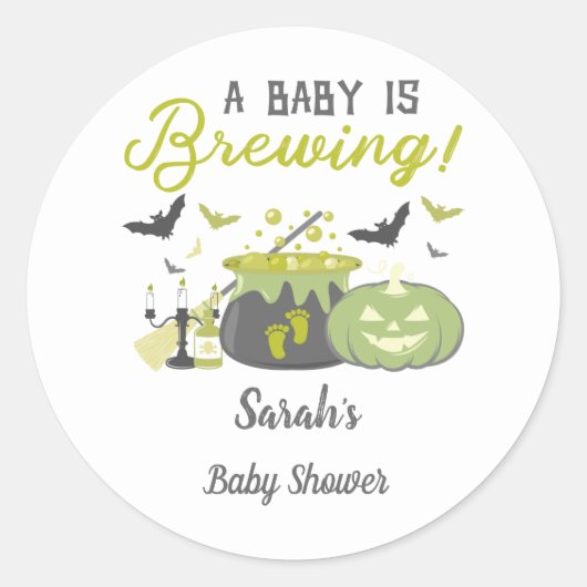 Sticker Rond Un bébé brasse un Baby shower d'Halloween (Devant)
