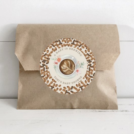 Sticker Rond Un Bébé Brûle Du Café Baby shower Floral