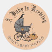 Sticker Rond Un bébé est en train de brasser Baby shower automn (Devant)