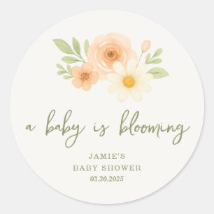 Sticker Rond Un bébé est un Baby shower florissant