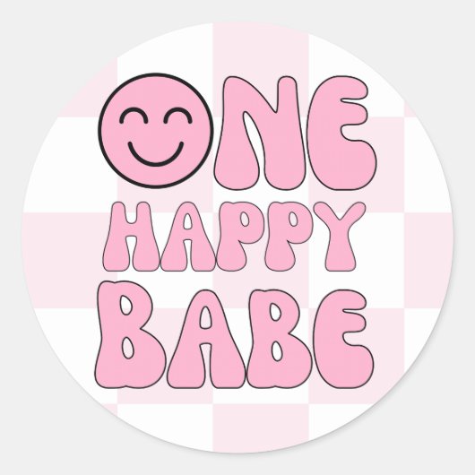 Sticker Rond Un Bébé heureux Happy Visage rose chèque (Devant)