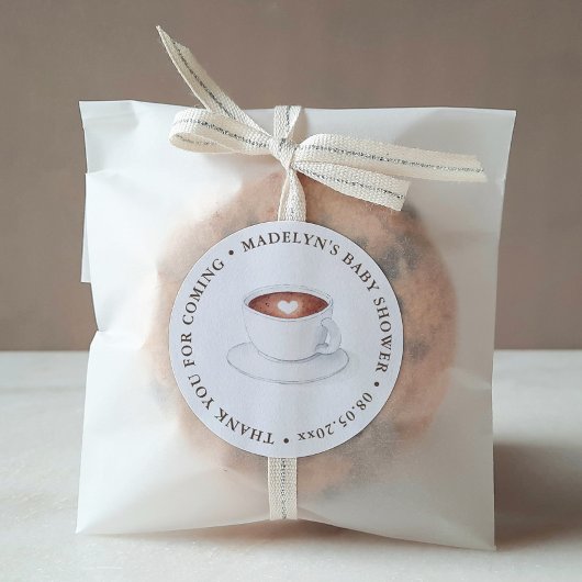 Sticker Rond Un bébé prépare un café - Thème de cadeau de douch