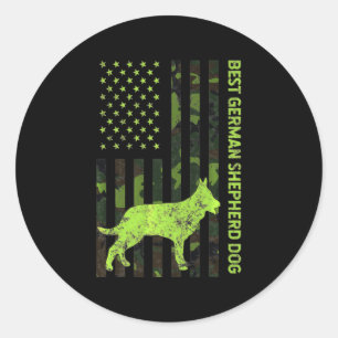Sticker Rond Un berger allemand en détresse Drapeau américain C