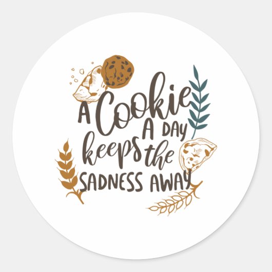 Sticker Rond Un biscuit par jour garde la tristesse blanche (Devant)