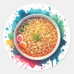Sticker Rond Un bol de nouilles Ramen